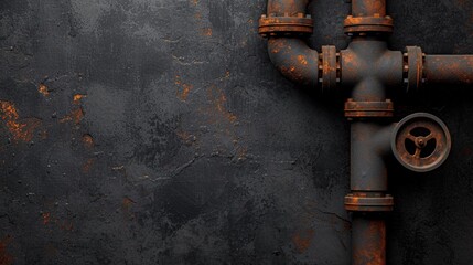 A rusty pipe with a valve on it next to an old wall, AI