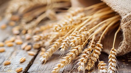 Bunch of Wheat on Wooden Table