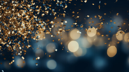 Golden Confetti on a Blue Background