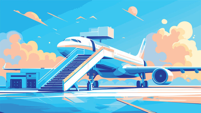Airport stairs line icon 2d flat cartoon vactor ill