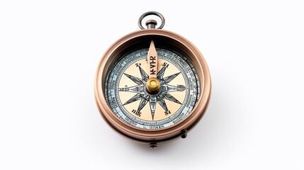 Old analog compass isolated on a white background.