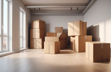 empty beautiful apartment with a bunch of boxes in it moving