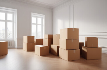 empty beautiful apartment with a bunch of boxes in it moving