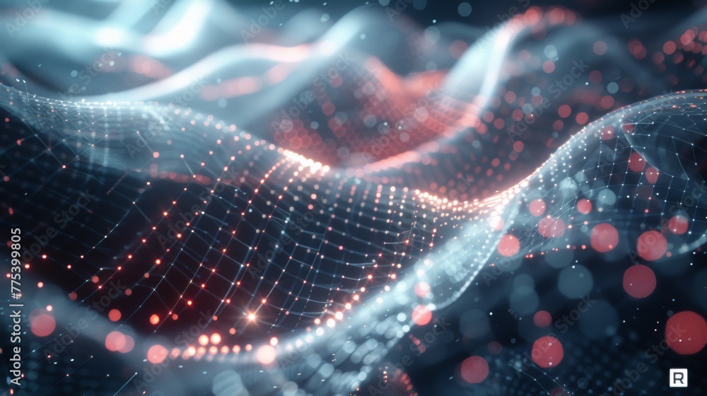 Poster a digital image of a wave pattern with dots and lines, ai