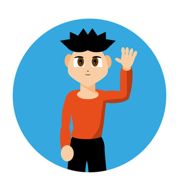 Vector e ilustración de chico saludando con estilo caricatura y anime. Para invitación de cumpleaños, eventos y fiestas o sitios web y aplicaciones. 