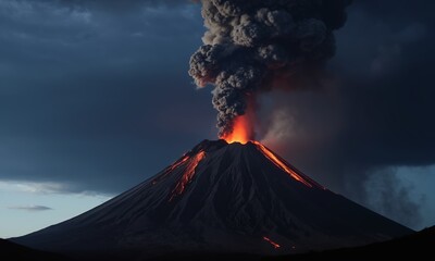 Volcanic eruption in Kamchatka, Russia. 3D illustration