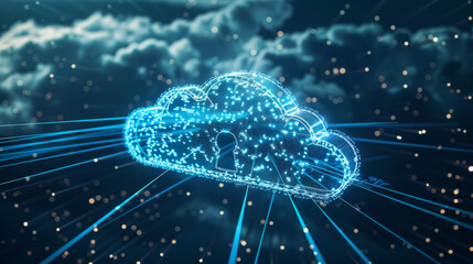 Naklejka premium Illustration of cyber security lock on blue digital network lines - cloud computing concept