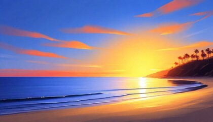 Digital Painting Serene Sunset Over A Calm Beach C (2)