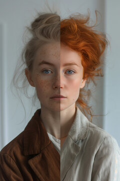 Dual representation of redhead youth and elder with a modern, thought-provoking twist