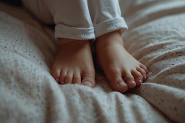 Small baby feet on a blanket, close-up