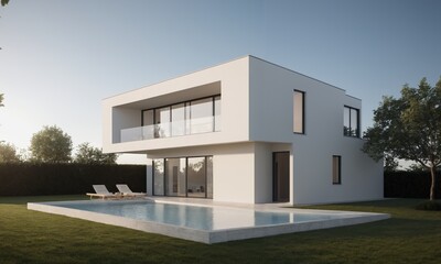 Fototapeta na wymiar 3d rendering of modern white house with swimming pool and terrace