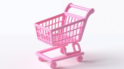 Render of a Minimalistic Pink Shopping Cart Isolated on white Background.