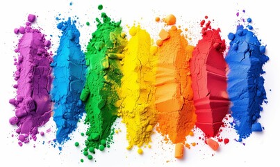 Vibrant crushed powders in spectrum of rainbow colors explode dynamic and colorful