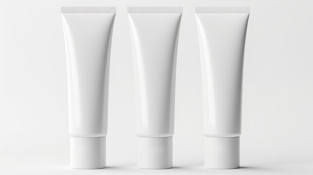 Set of realistic blank cosmetic tubes diagonal mockup isolated on grey background.