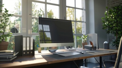 Fototapeta na wymiar Modern computer on table in office interior. stylish workplace 