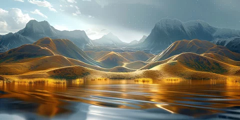 Fotobehang surreal calming golden desert landscape © Riverland Studio