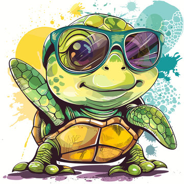 Funny cartoon turtle with sunglasses. Vector illustration for your design.