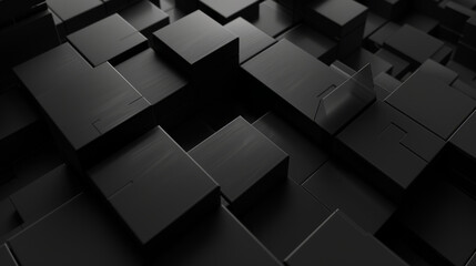Fototapeta premium Black tech background, with a geometric 3D structure. Clean, minimal design with simple futuristic forms. 3D render