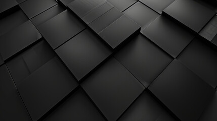 Black tech background, with a geometric 3D structure. Clean, minimal design with simple futuristic forms. 3D render - obrazy, fototapety, plakaty