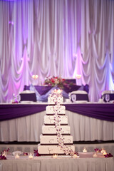 Elegant tiered cake with purple orchids