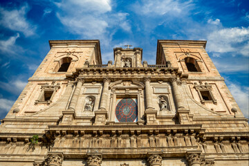 Large baroque facade of the Jesuits church in Toledo, Castilla la Mancha, Spain in daylight