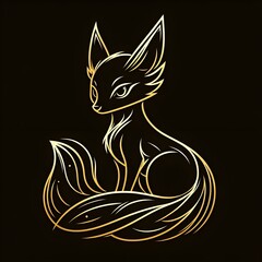 A simple golden line art illustration featuring an anime-style fox.