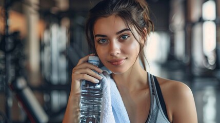 woman in the gym after workout - obrazy, fototapety, plakaty