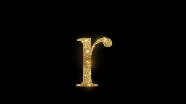 Sparkling golden small "r", serif font style, alpha channel, transparent background