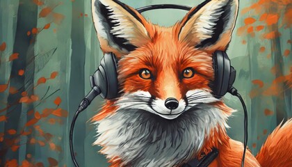 Fototapeta premium Generated image of a fox wearing headset
