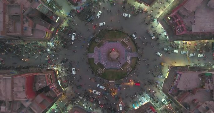 Aerial of Clock Tower (Ghanta Ghar) in Faisalabad,  Punjab, Pakistan