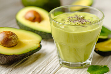 fresh healthy vitamin ecological vegan green avocado smoothie, generative AI