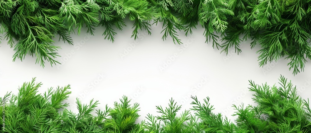 Poster a close-up of lush green foliage against a pure white backdrop with space to insert text or an image