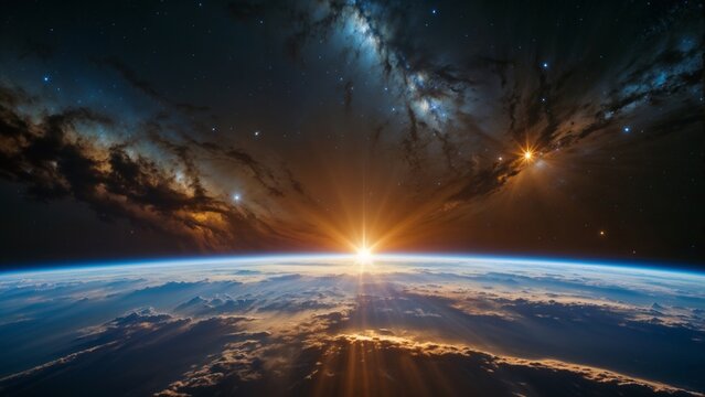 View of the planet Earth from space during a sunrise 3D rendering elements of this image furnished