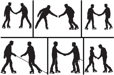Ice skating silhouette vector bundle black silhouette