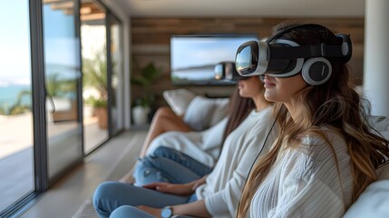 Family VR Home Experience Interior Design Exploration, Group of Girls, Virtual Reality Technology