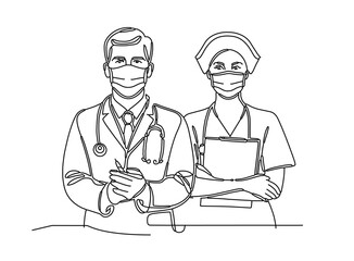 World Health Day continuous line drawing  one line sketch vector art design for a nurse and doctor