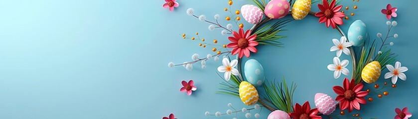 Cartoon 3D spring wreath with eggs festive entrance