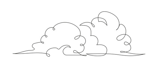 Clouds continuous line art vector. Cloudy weather concept