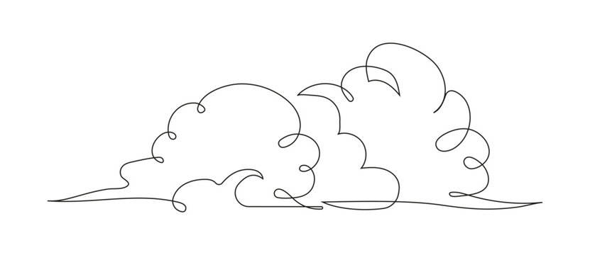 Clouds continuous line art vector. Cloudy weather concept