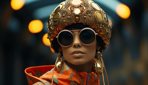a modern black woman with sunglasses and cool jacket