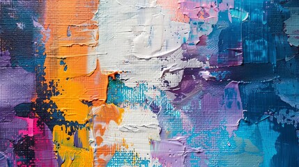 Abstract modern artwork with colorful paint strokes and textures on canvas