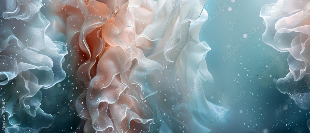 Poster a high-resolution photo of a detailed water painting featuring an object with a red and white color 