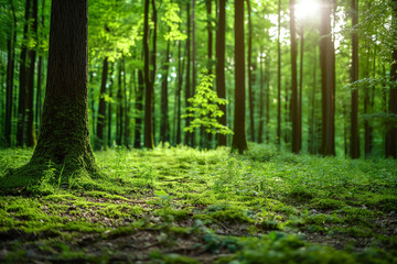 Fototapeta premium a beautiful green pine forest for a computer wallpaper, or for the texture of the view outside the window in a visualization
