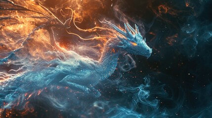 A dragon made from fire and smoke. - obrazy, fototapety, plakaty