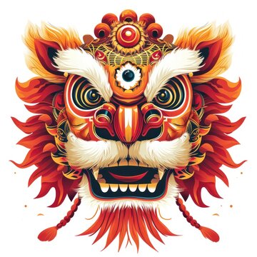 recommend clip art: Head design of Lion dance as the traditional Chinese folk event activities during Chinese lunar new year celebration.