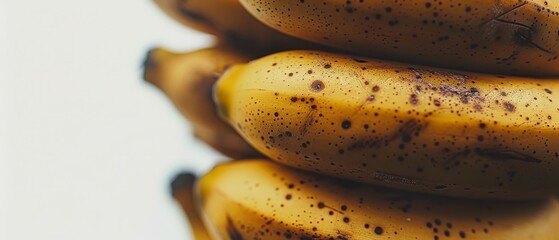   A close-up of ripe bananas with brown spots on both ends
