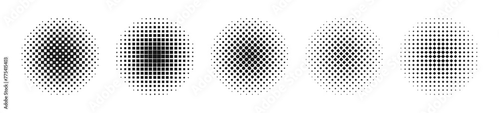 Poster halftone vector circle set. dotted comic style element. halftone circular pattern.