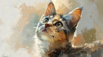 Adorable Cat with Cute Big Ears, Irresistibly Charming Pet Portrait, Digital Painting