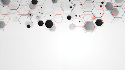 Abstract Hexagonal Network Design with Red Connections - obrazy, fototapety, plakaty
