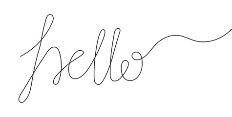Hello word continuous line style. One continuous line word invitation, greeting